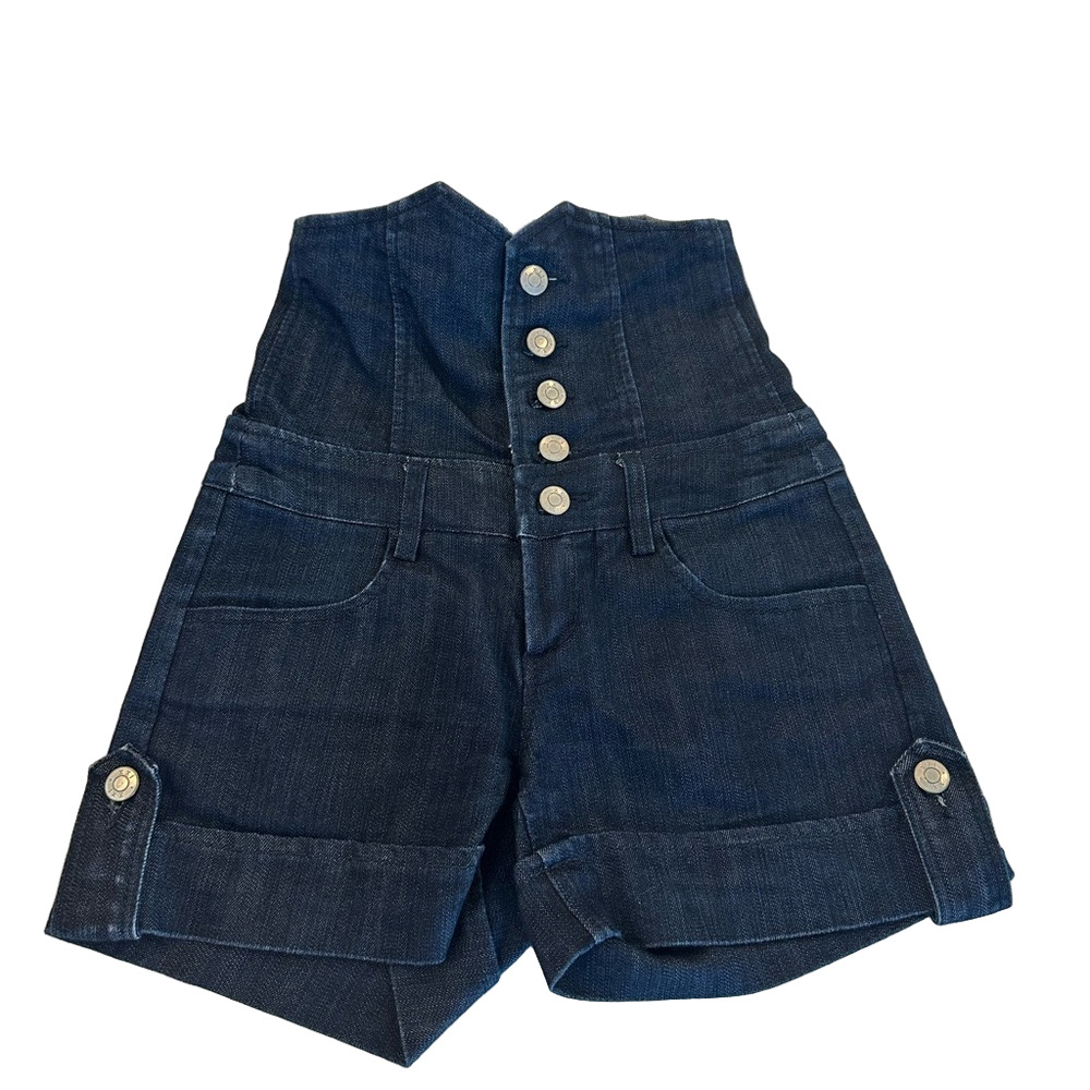 Blue Super High Waisted Denim Jean Shorts with Button Details size 24